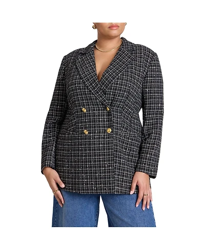 Eloquii Women's Plaid Tweed Blazer