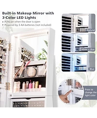 Gouun 360 Rotating Mirrored Jewelry Cabinet Armoire 3 Color Led Modes Lockable