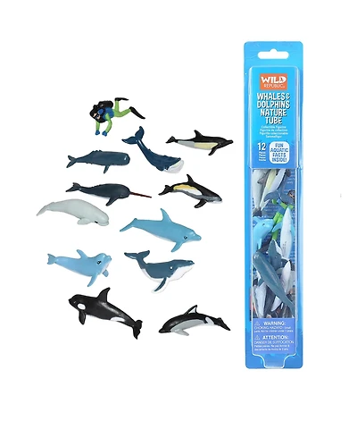 Wild Republic Nature Tube Whale And Dolphin Figurines, 12 Pieces