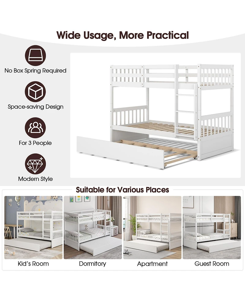 Twin Over Twin Bunk Bed with Pull-out Trundle and Ladder