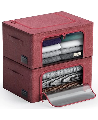 Sorbus 2 Pack Small Foldable Storage Box - Metal Frame, Oxford Fabric, Large Window & Handles - Organization for Bedroom, Linens & Clothes (Pink)