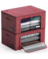 Sorbus 2 Pack Small Foldable Storage Box - Metal Frame, Oxford Fabric, Large Window & Handles - Organization for Bedroom, Linens & Clothes (Pink)