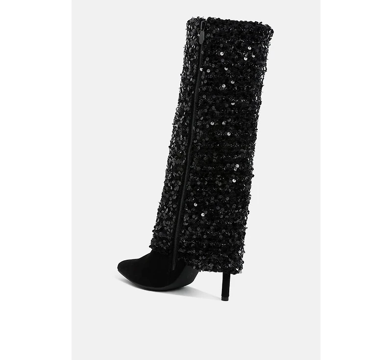 Sin City Sequinned Fold-Over Calf Boots