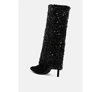 Sin City Sequinned Fold-Over Calf Boots