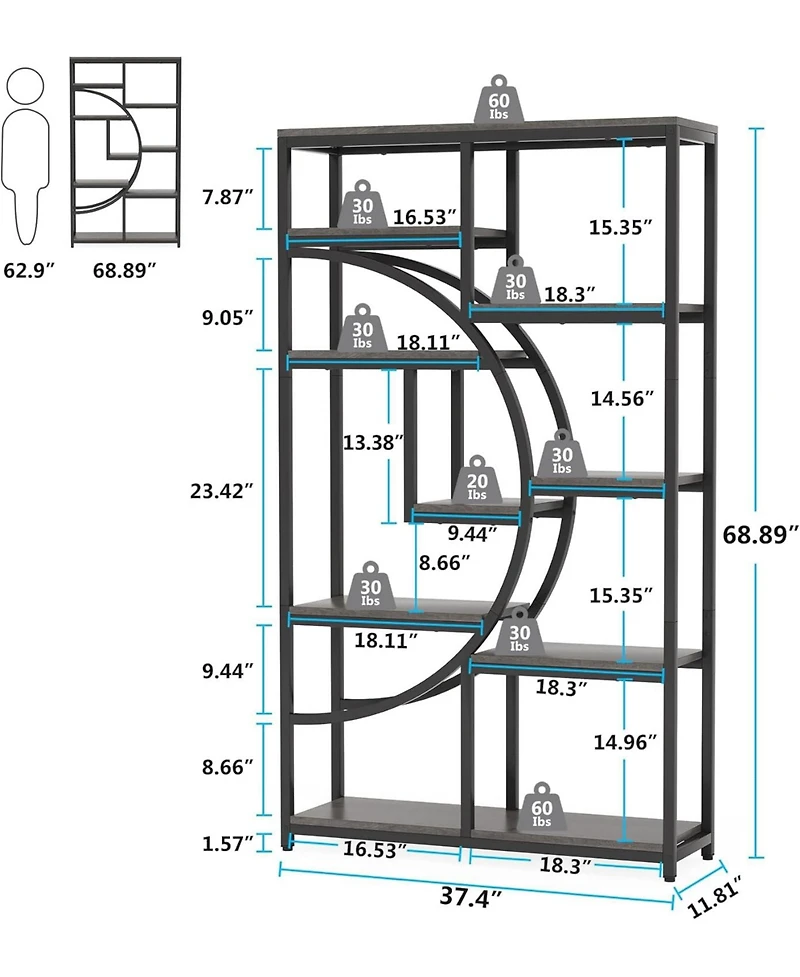 Tribesigns Bookshelf 5 Tier Etagere Bookcase, Freestanding Tall Bookshelves Display Shelf Storage Organizer with 9-Open for Living Room,
