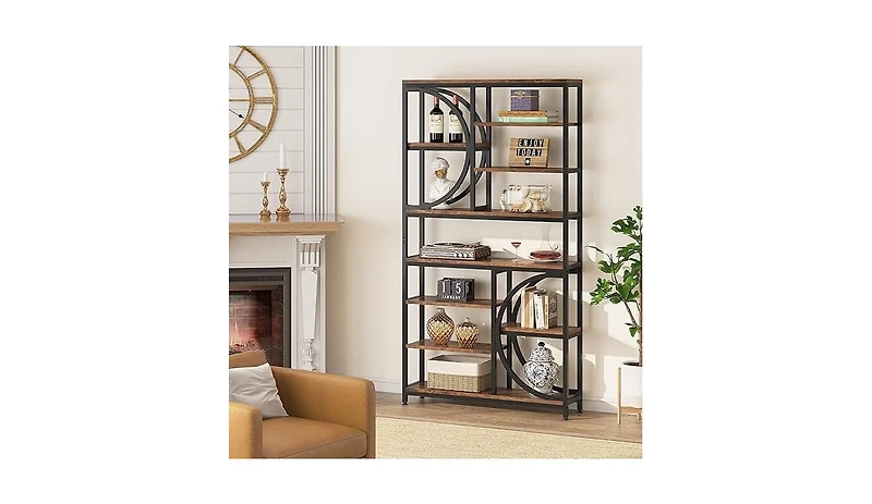 Tribesigns Bookshelf, Industrial 8-Tier Etagere Bookcases, 77-Inch Tall Book Shelf Open Display Shelves, Wood Look Accent Shelving Unit with Metal Fra