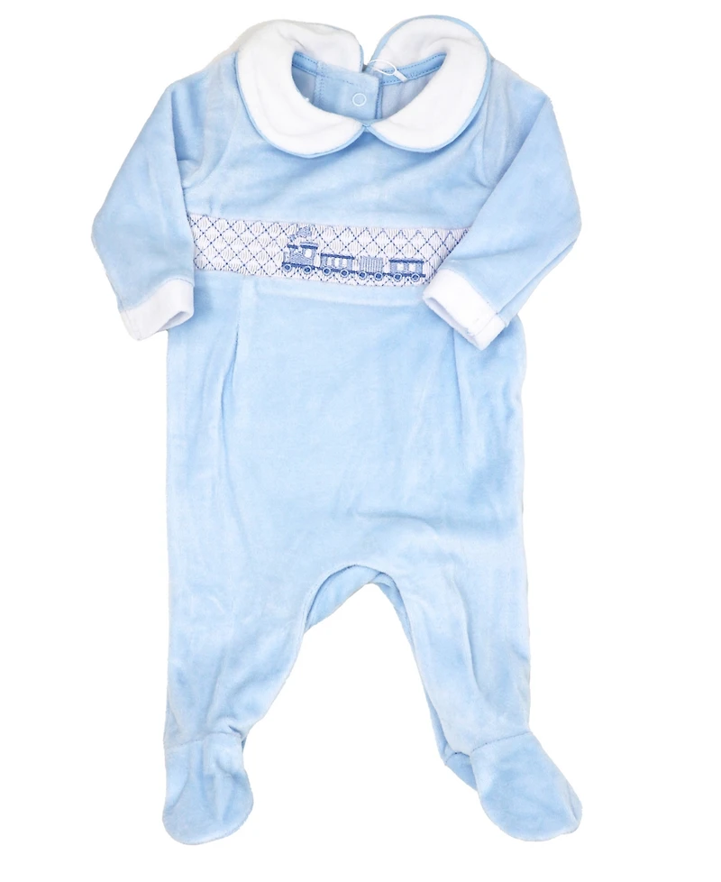 Rock-a-Bye Baby Boutique Boys Luxury Smocked Velour Footed Coverall