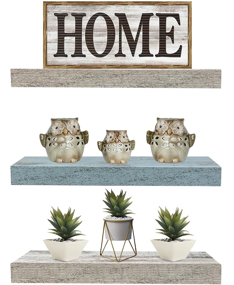 3 Pack 16 Inch Sorbus Rustic Floating Shelves - for Bedroom, Kitchen, Living Room, Office - Display Trophies, Books, Frames, etc