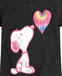 Peanuts Big Girls Snoopy Tie Dye Heart Graphic Short Sleeve Tee