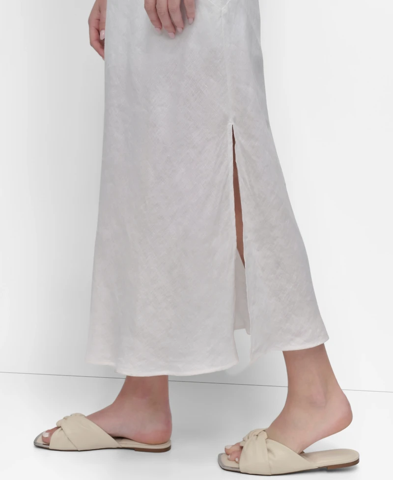 Dkny Women's Linen Panelled V-Neck Midi Dress