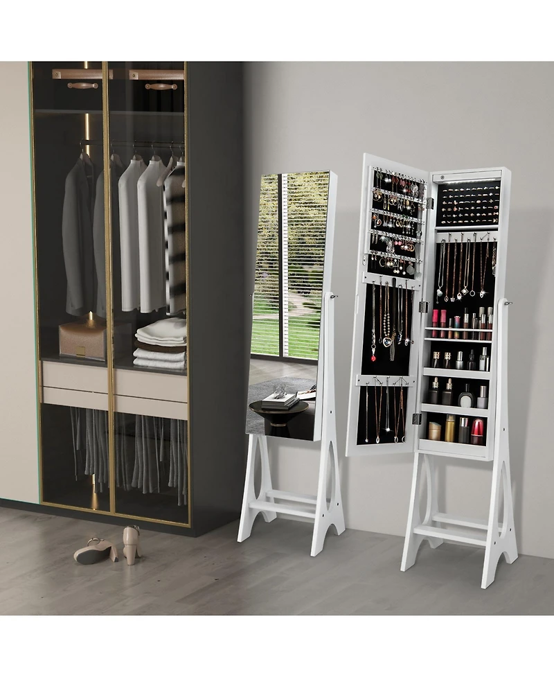Gouun Freestanding Jewelry Cabinet Armoire Organizer with Bevel Edge Mirror