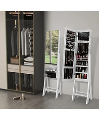 Gouun Freestanding Jewelry Cabinet Armoire Organizer with Bevel Edge Mirror