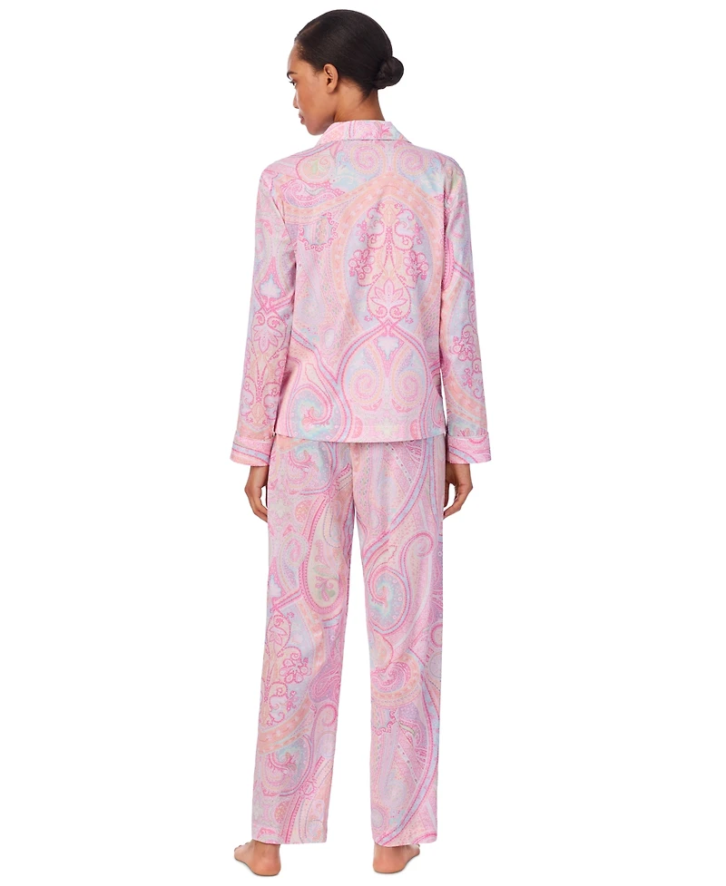 Lauren Ralph Lauren Women's Long Sleeve Notch Collar Long Pant Pajama Set