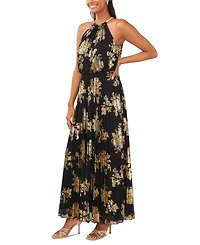 Msk Petite Pleated Gold-Print Gown