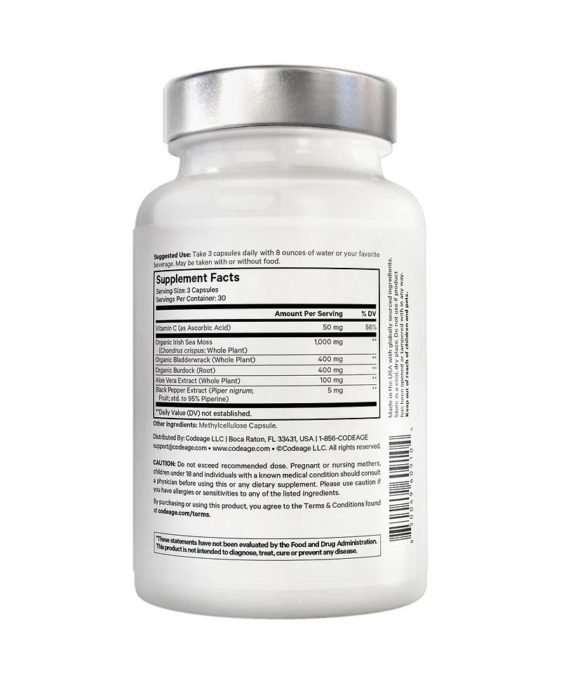 Amen Sea Moss Supplement - 1000mg Organic Irish Sea Moss, Bladderwrack, Burdock - Vitamin C, Aloe Vera, Black Pepper