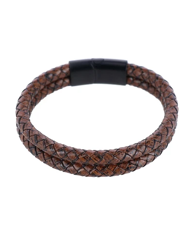 Trafalgar Loose Fit Simple 2 Band Braided Secure Clasp Leather Bracelet