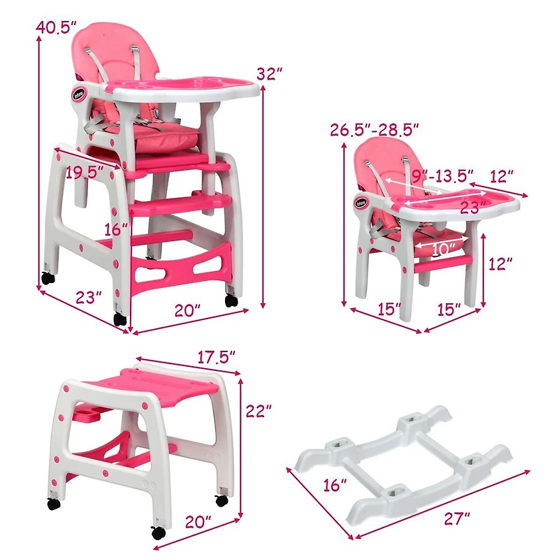 Gouun 3-in-1 Baby High Chair with Lockable Universal Wheels