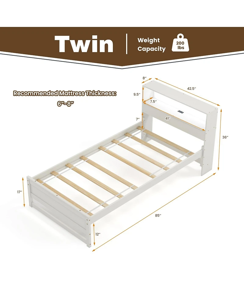 Gouun Twin Size Bed Frame with Storage Headboard Charging Station