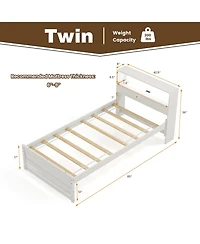 Gouun Twin Size Bed Frame with Storage Headboard Charging Station