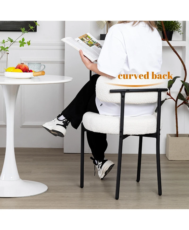Dyhome Boucle Dining Chairs Set of 1, Upholstered with Black Metal Legs, Modern Accent Chair