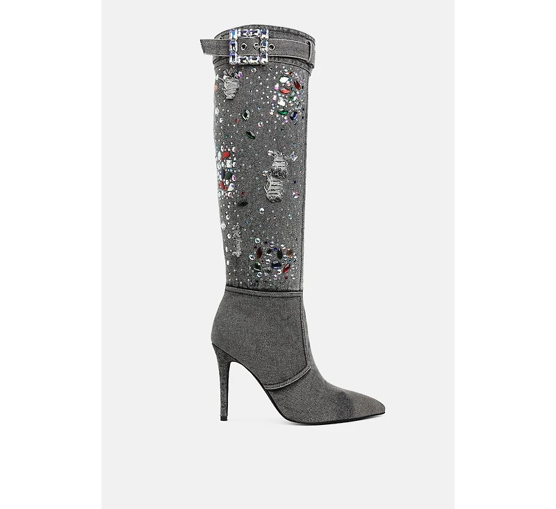 Cornik Multi Color Stones Denim Boots