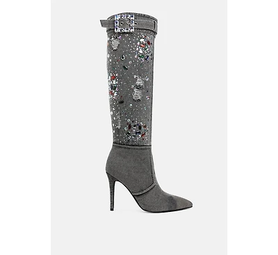 Cornik Multi Color Stones Denim Boots