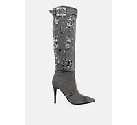 Cornik Multi Color Stones Denim Boots