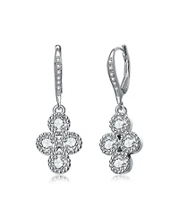 Sterling Silver White Gold Plated with Clear Cubic Zirconia Dangling Earrings