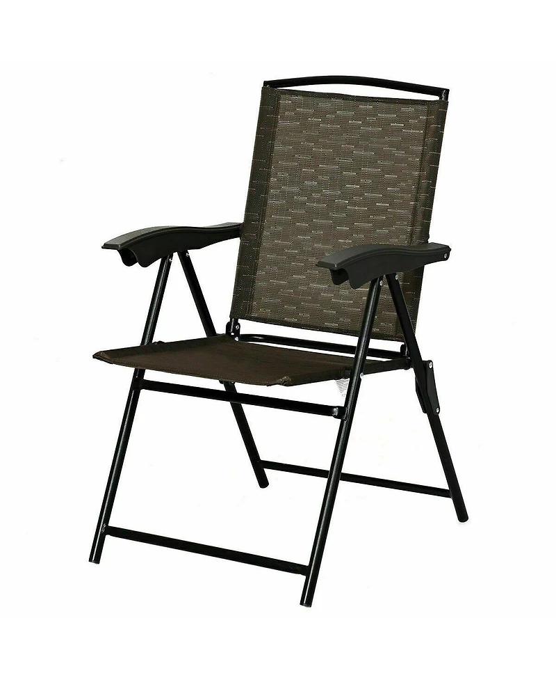 Gouun 2 Pieces Folding Sling Chairs with Smooth Armrests and Adjustable Back for Patio
