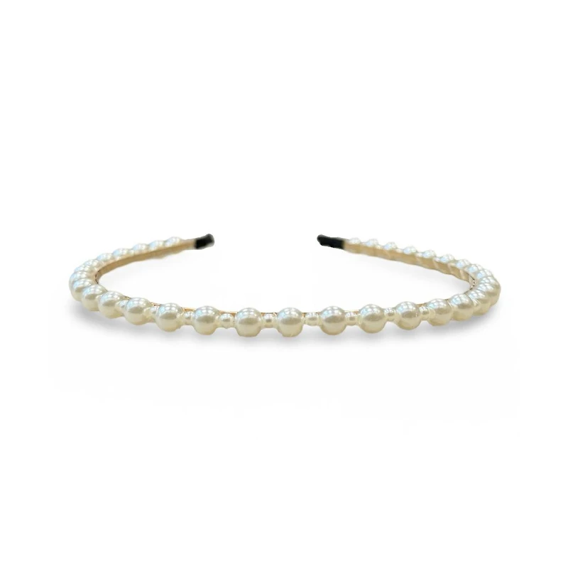 Thin Embellished Headband - White Pearl