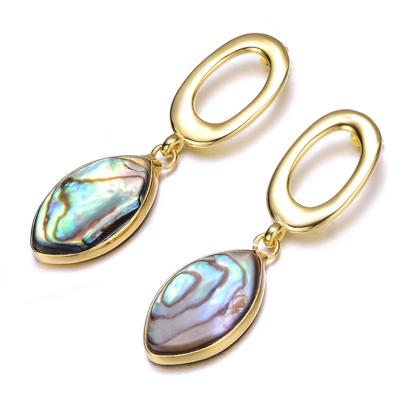Sterling Silver 14K Gold Plated with Curvy Abalone Dangle Earrings