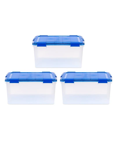Iris Usa 3Pack 62qt Weatherpro Airtight Plastic Storage Bin with Lid and Seal and Secure Latching Buckles