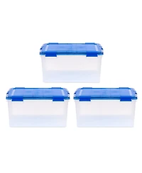 Iris Usa 3Pack 62qt Weatherpro Airtight Plastic Storage Bin with Lid and Seal and Secure Latching Buckles