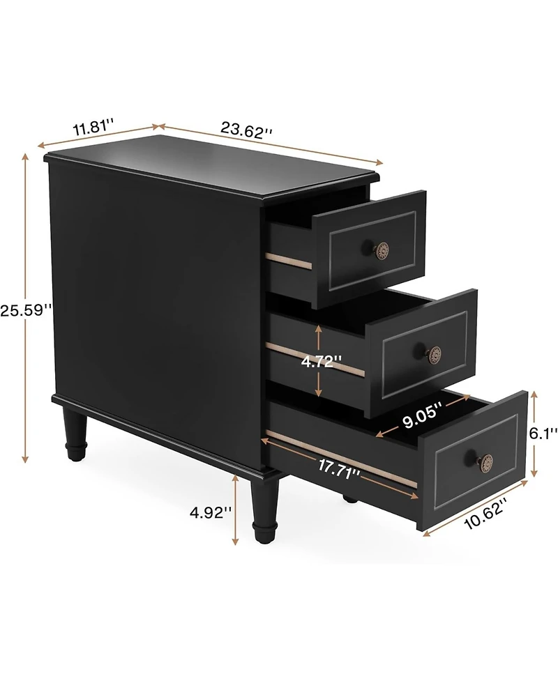 Tribesigns Solid Wood End Table, Fully Assembled Narrow Side Table with Drawers, Pre-Assembled Nightstand Slim Bedside Table for Small Spaces, Living