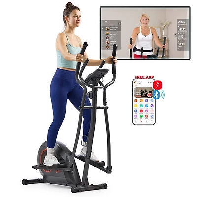 Sunny Health & Fitness 12” Stride Smart Elliptical Machine w/300LB Capacity & Pulse Sensor w Free SunnyFit App Bluetooth