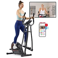 Sunny Health & Fitness 12” Stride Smart Elliptical Machine w/300LB Capacity & Pulse Sensor w Free SunnyFit App Bluetooth