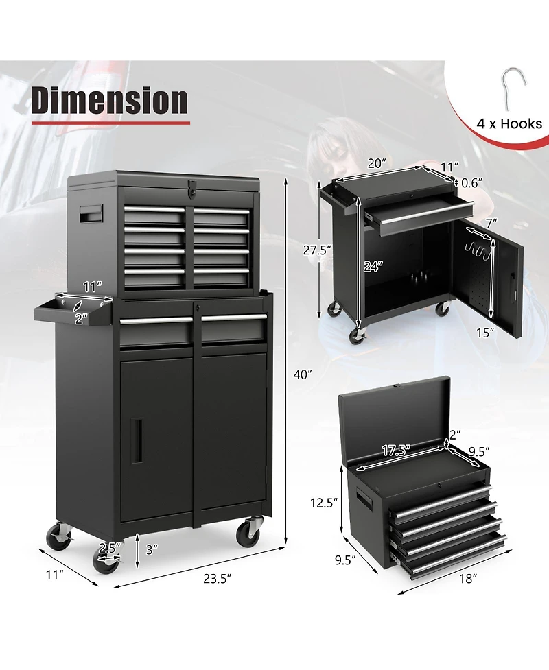 Gouun 2-in-1 Tool Chest and Cabinet with 5 Sliding Drawers