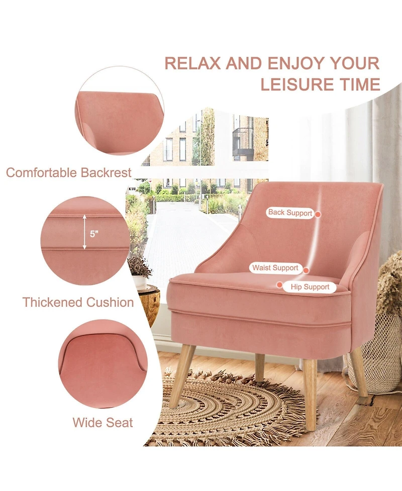 Gouun Mid Century Velvet Accent Chair with Rubber Wood Legs for Bedroom