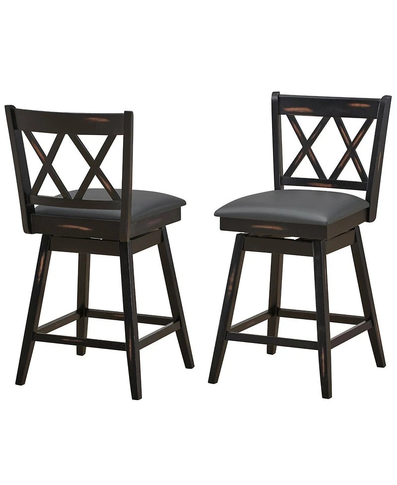 Gouun 2 Pieces 24 Inch Swivel Counter Height Barstool Set with Rubber Wood Legs