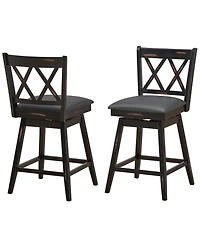 Gouun 2 Pieces 24 Inch Swivel Counter Height Barstool Set with Rubber Wood Legs
