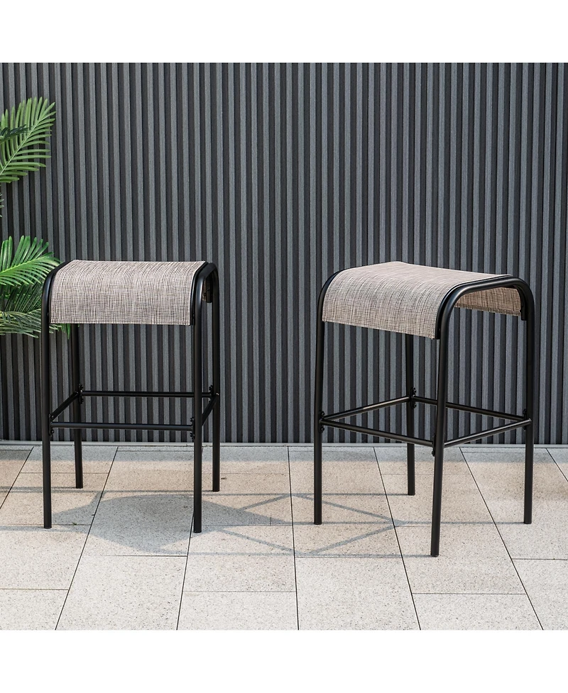 Gouun Set of 2 Patio Metal Bar Stools with Curved Fabric Seat-Set of 2