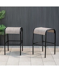 Gouun Set of 2 Patio Metal Bar Stools with Curved Fabric Seat-Set of 2