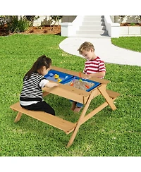 Gouun 3-in-1 Kids Picnic Table Wooden Outdoor Water Sand Table with Play Boxes