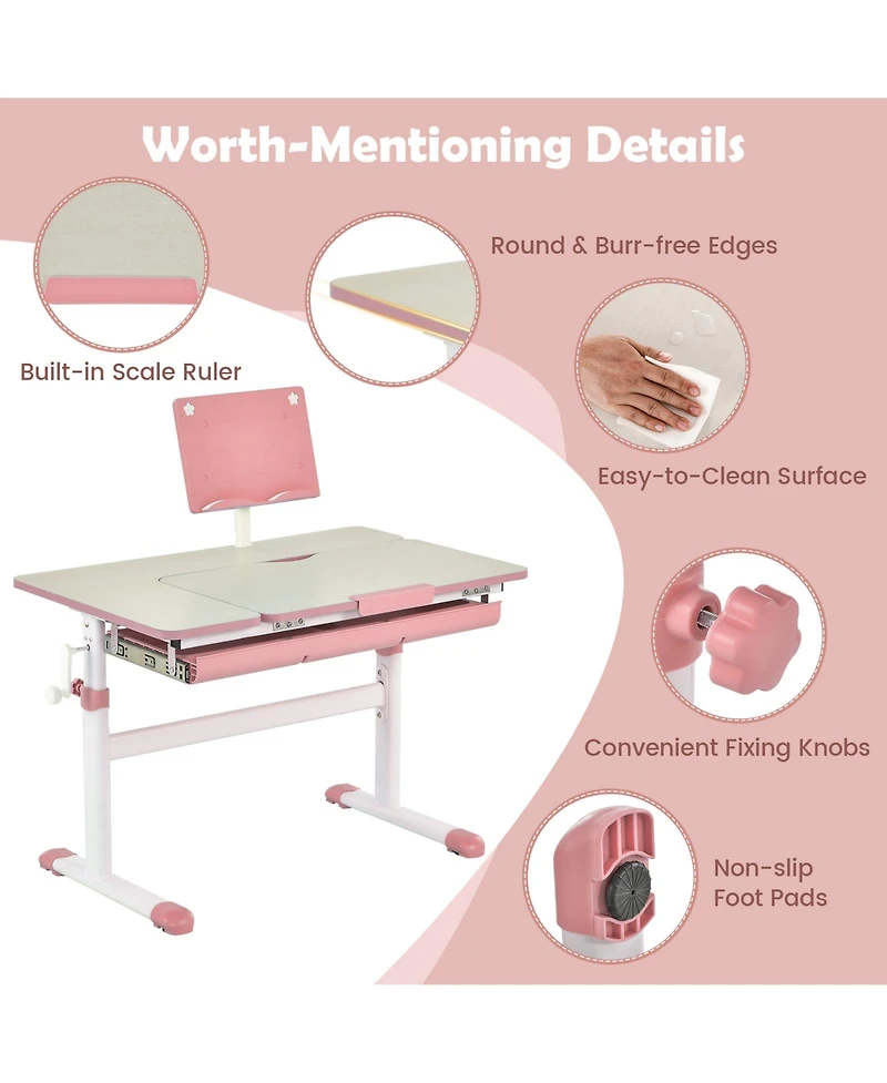 Gouun Height-Adjustable Kids Desk with Tilt Desktop and Book Stand