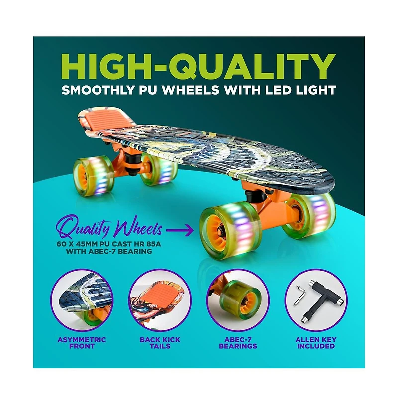 Hurtle 6'' Pp Deck Skateboard, Mini Cruiser Skateboard for Kids, Teens, and Adults