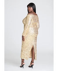 Eloquii Women's Off The Shoulder Sequin Column Dress
