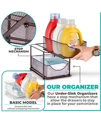 Sorbus 2 Pack 2 Tier Baskets with Mesh Sliding Drawers - Ideal Cabinet, Under the Sink, etc - Great for Bathroom, Kitchen, Office