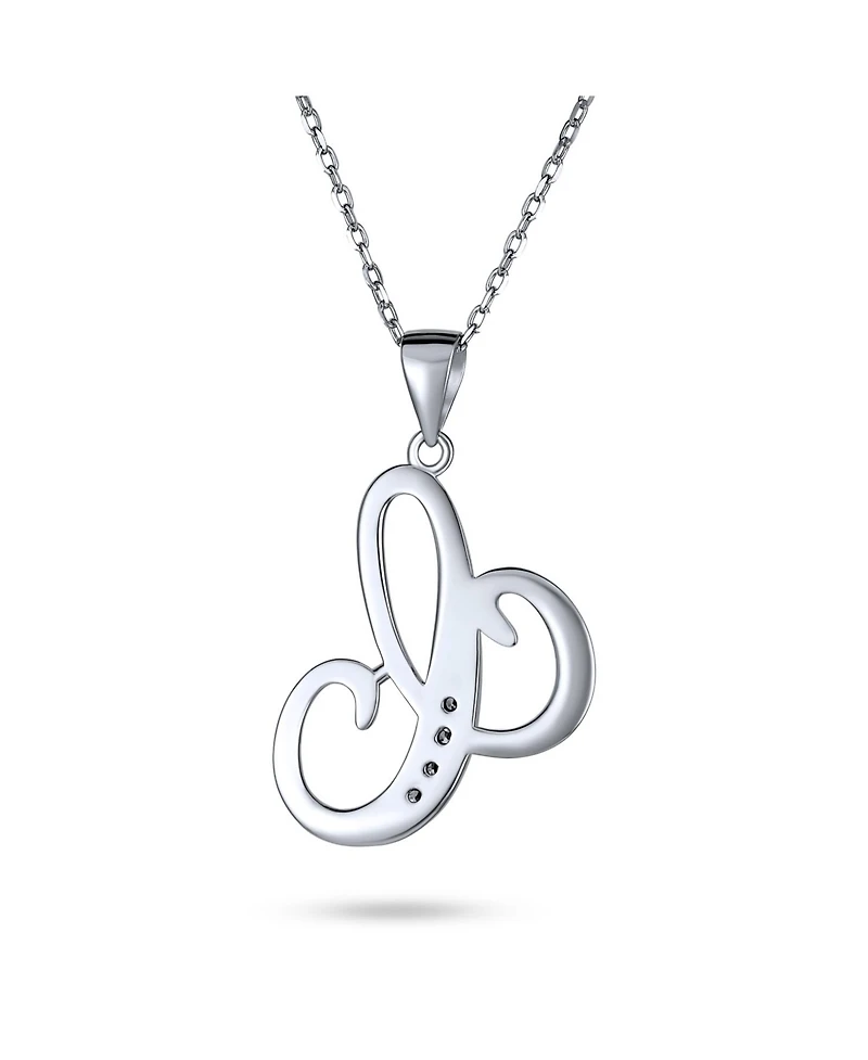 Bling Jewelry Script Alphabet Initial Pendant Necklace with Pave Cz - Sterling Silver