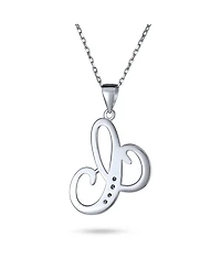 Bling Jewelry Script Alphabet Initial Pendant Necklace with Pave Cz - Sterling Silver