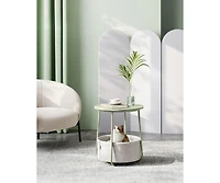 Slickblue Small Round Side End Table, Modern Nightstand with Fabric Basket